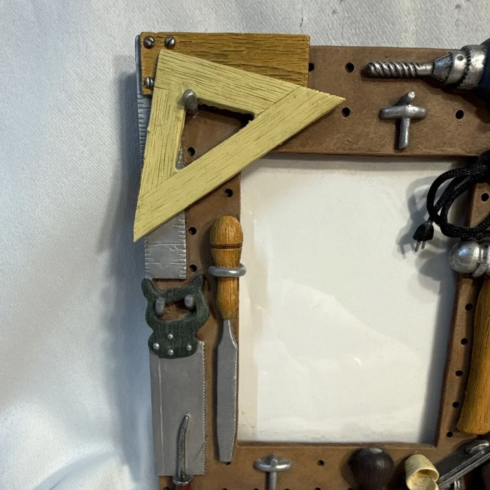 Wood Photo Frame Brown Tool-Themed Freestanding 3.5x5